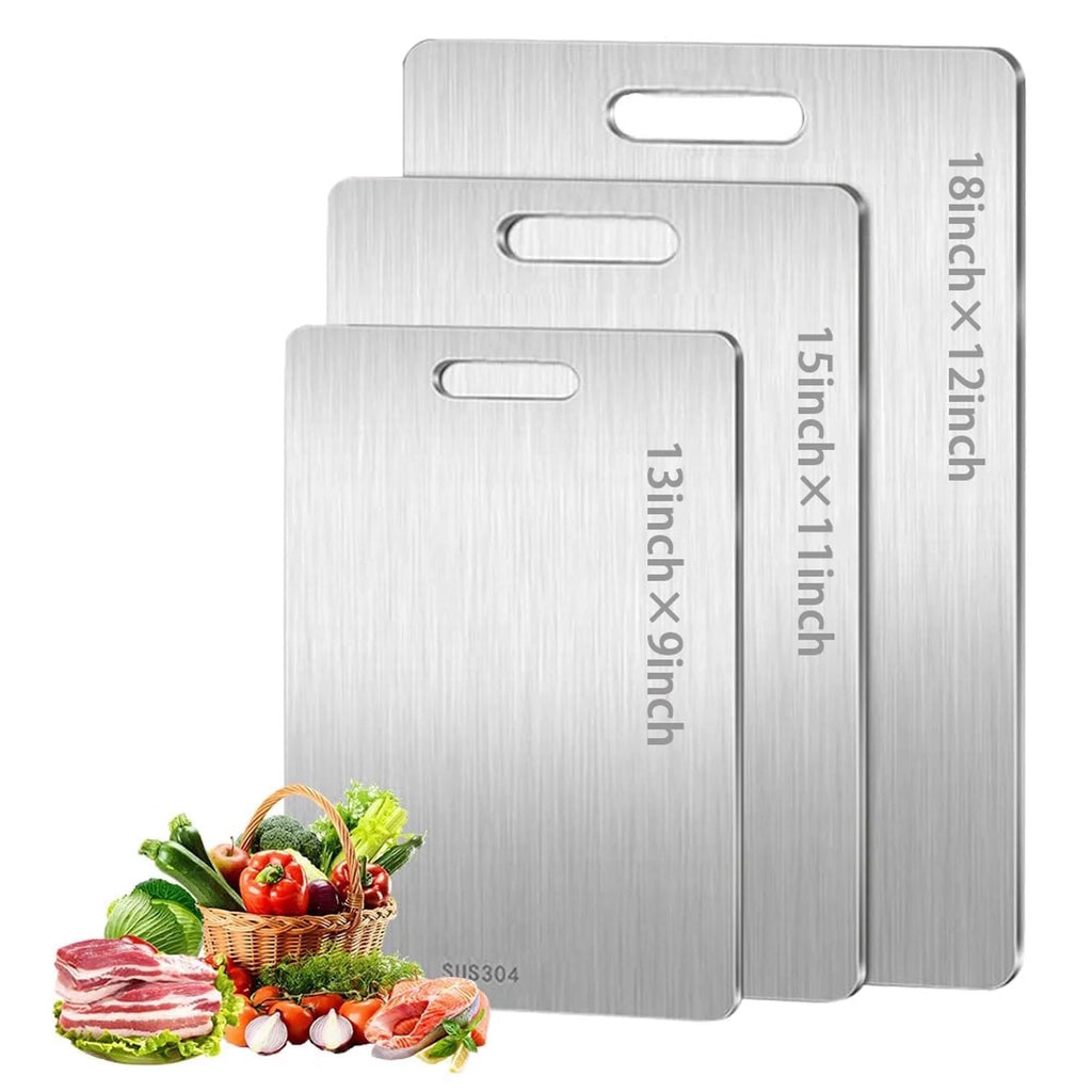 Stainless Steel Cutting Boards for Kitchen,3Pcs SUS304 Cutting Boards for Kitchen,Double-Sided Food Grade Cutting Board,Cutting Meat,Cheese,Vegetable,Fruit
