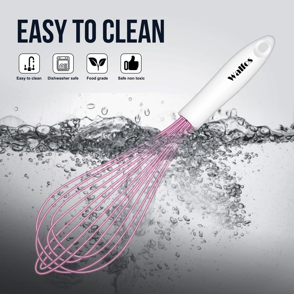 Whisk, Silicone Whisks for Cooking & Baking Non Scratch Rubber Coated Pink Whisk for Non-Stick Wisk, Perfect for Frothing, Blending, Beating and Whisking (3Pack Pink)