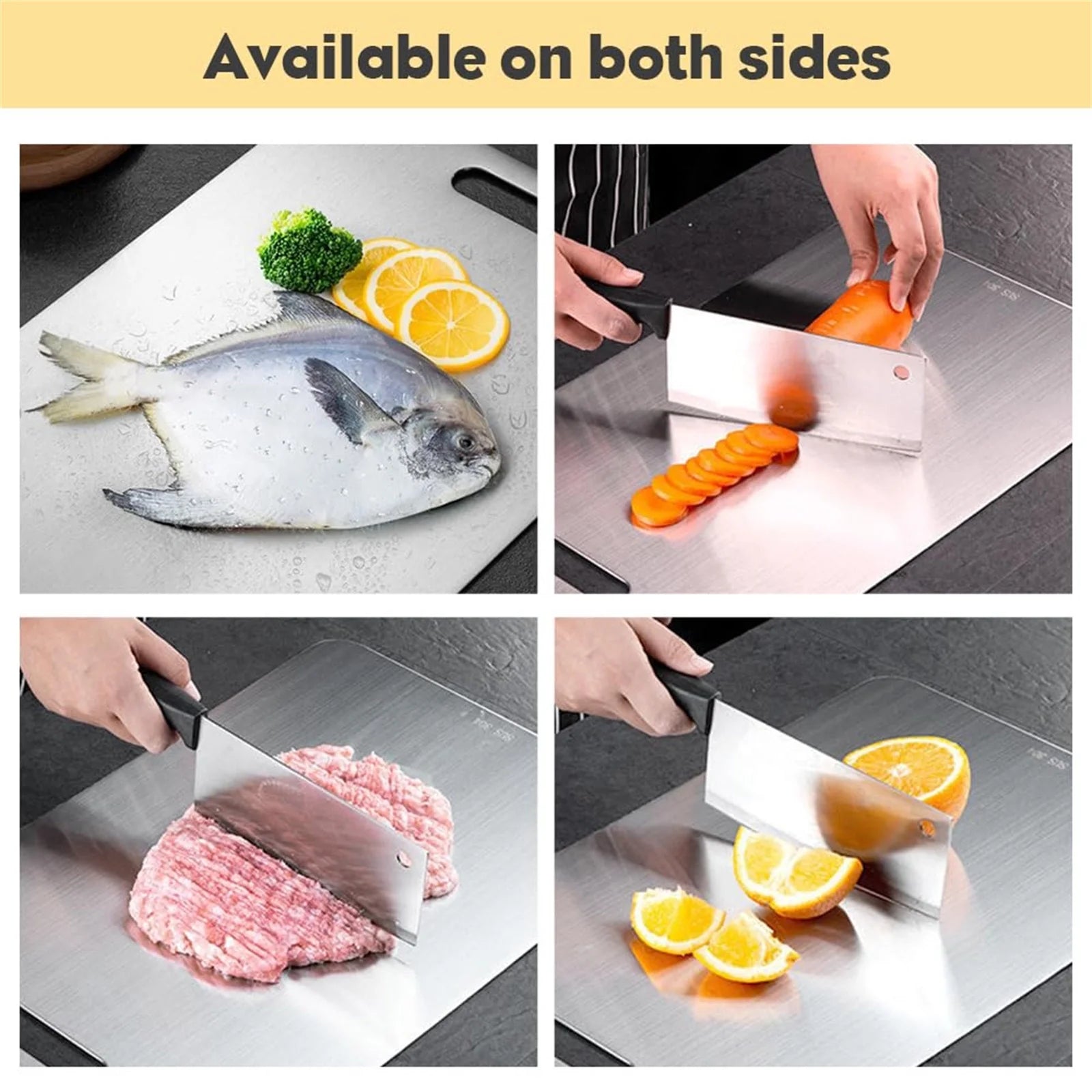 Stainless Steel Cutting Boards for Kitchen,3Pcs SUS304 Cutting Boards for Kitchen,Double-Sided Food Grade Cutting Board,Cutting Meat,Cheese,Vegetable,Fruit