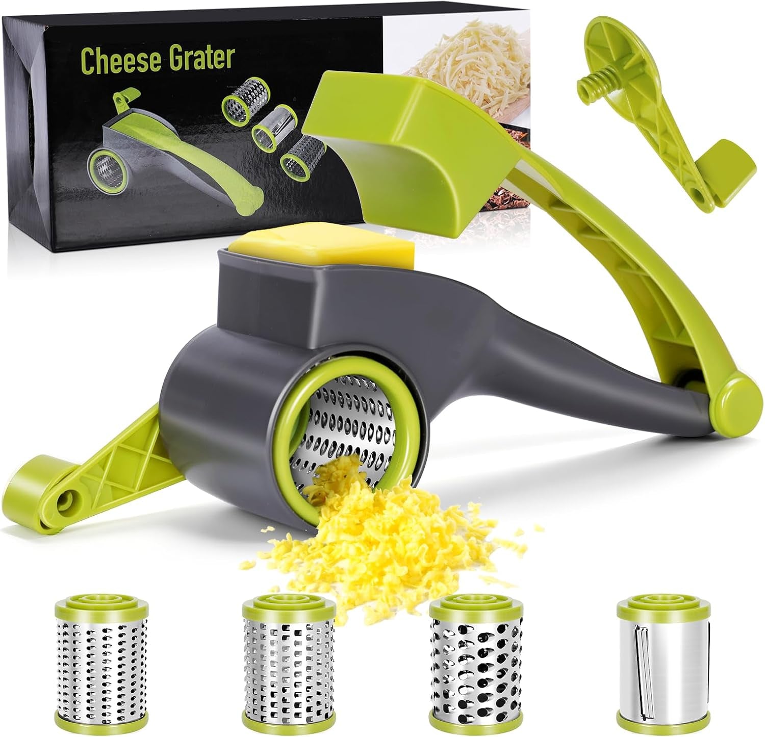 Cheese Grater,Handheld Rotary Cheese Grater with 4 Stainless Steel Drums,Kitchen Graters Hand Crank for Cheese, Vegetables,Nuts,Chocolate