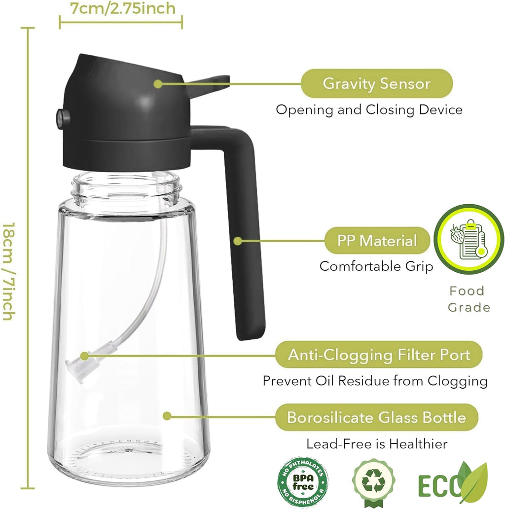 Glass Oil Sprayer & Dispenser (Black Handle)