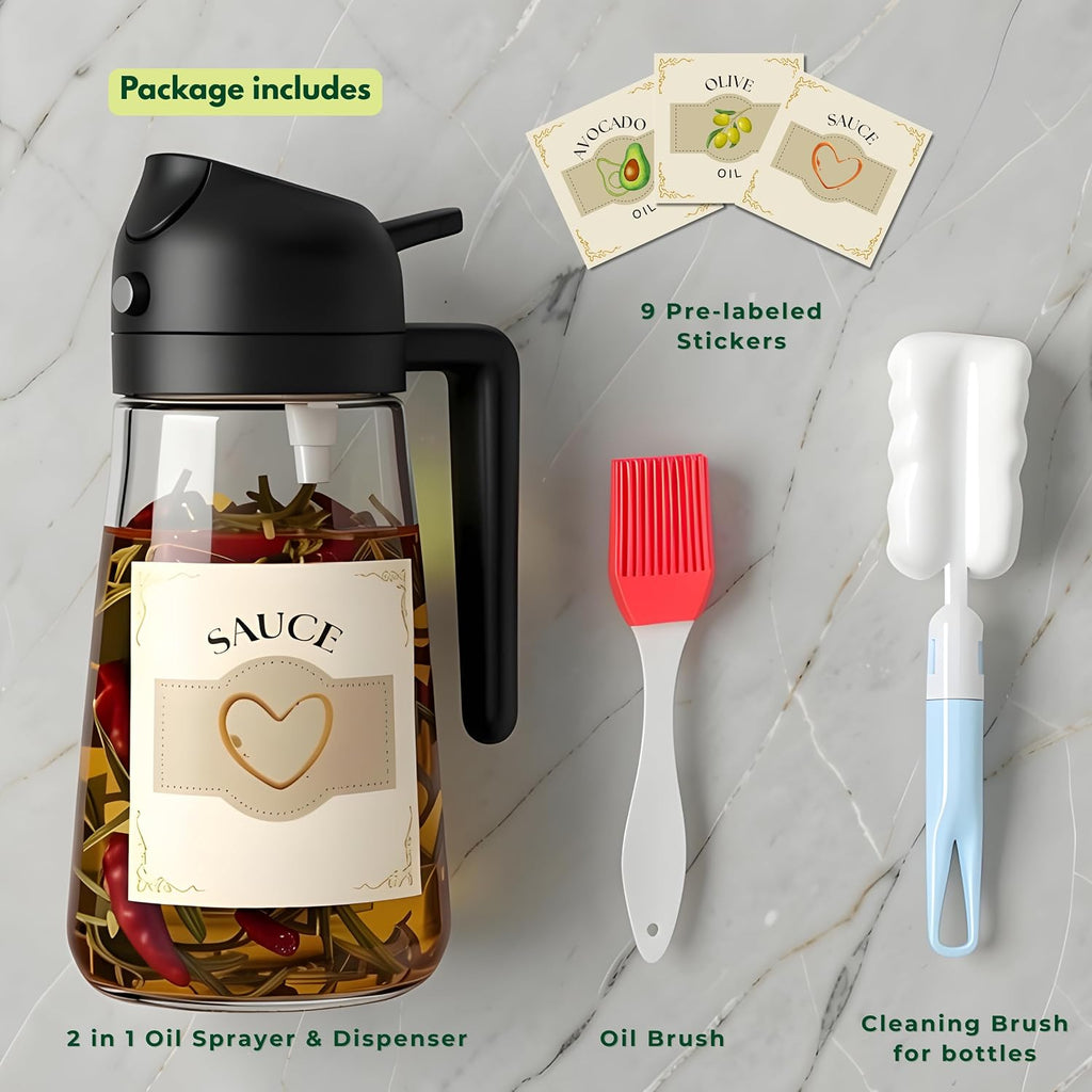 Glass Oil Sprayer & Dispenser (Black Handle)