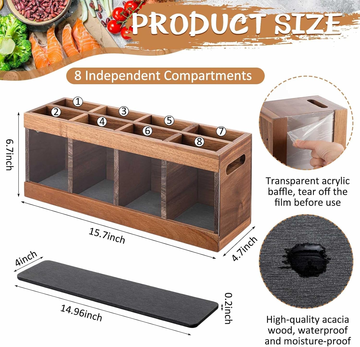 8 Compartments Large Kitchen Utensil Holder | Organizer for Counter | Extra Large Acacia Rustic Wood Utensil Holder for Storage Cooking and Silverware