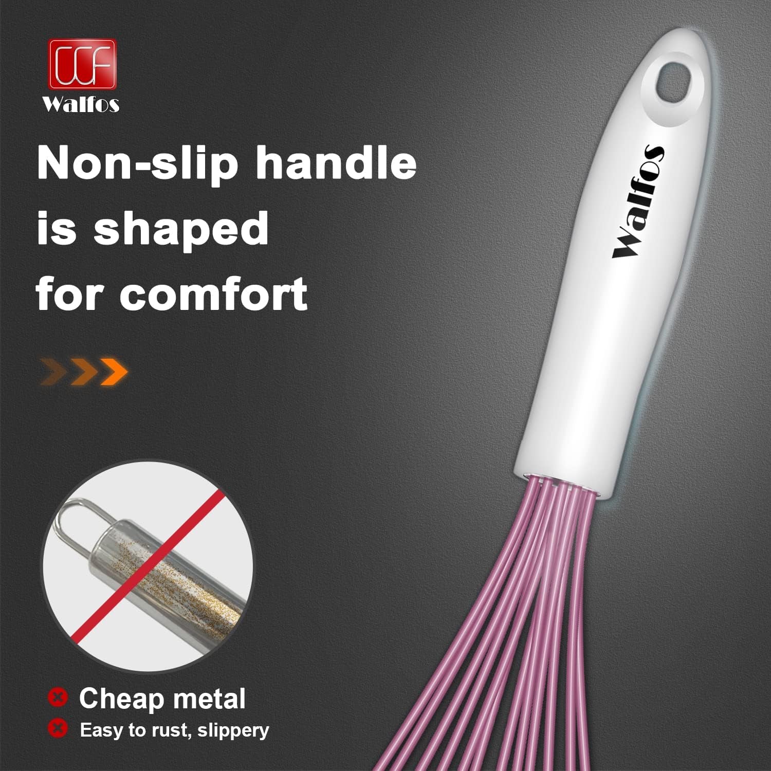 Whisk, Silicone Whisks for Cooking & Baking Non Scratch Rubber Coated Pink Whisk for Non-Stick Wisk, Perfect for Frothing, Blending, Beating and Whisking (3Pack Pink)