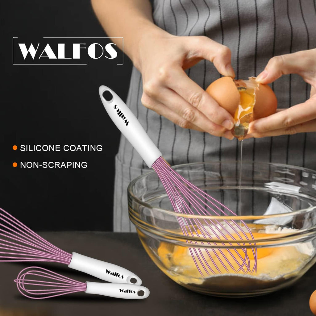 Whisk, Silicone Whisks for Cooking & Baking Non Scratch Rubber Coated Pink Whisk for Non-Stick Wisk, Perfect for Frothing, Blending, Beating and Whisking (3Pack Pink)