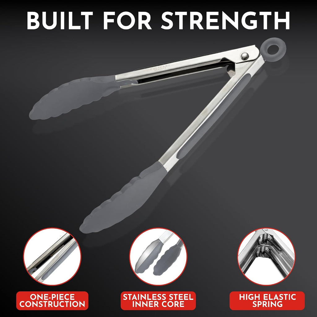 Kitchen Tongs with Silicone Tips Set of 3 Heat Resistant Tongs for Serving Food, 7-Inch, 9-Inch, 12-Inch Locking Silicone Tongs for Cooking, Salad Tong, Grey Kitchen Utensils