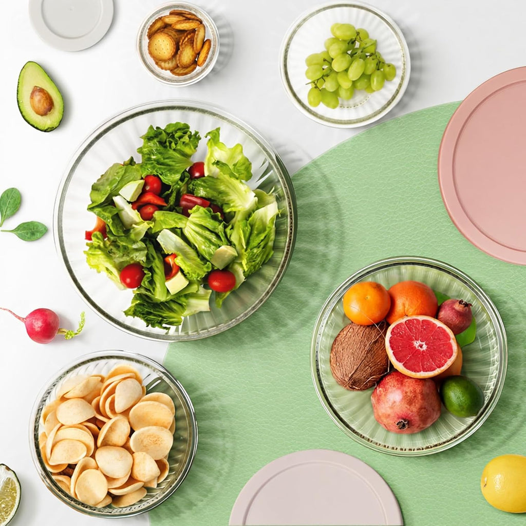 Glass Mixing Bowls with Lids 5 PCS Set | Glass Bowls for Kitchen Service, Baking, Meal Prepping and Salad | BPA Free, Microwave, Dishwasher and Oven Safe