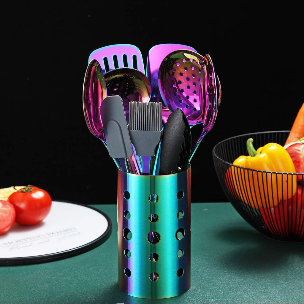 Rainbow Kitchen Utensils Set | 13 Pieces Stainless Steel Cooking Utensils Set with Titanium Rainbow Plating |  Non-Stick Kitchen Tools Set Cookware Dishwasher Safe (13 Packs)