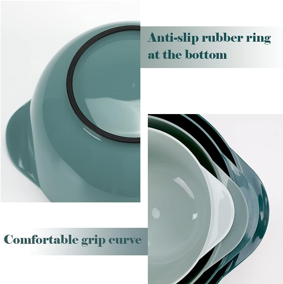 Green Ombre Nesting Plastic Mixing Bowl Set with Pour Spout, Microwave and Dishwasher Safe, BPA Free Non-Slip Base, Set of 4 Size 1.7, 2.5, 3.5 and 4.5Qt, Great for Prepping, Baking, Cooking