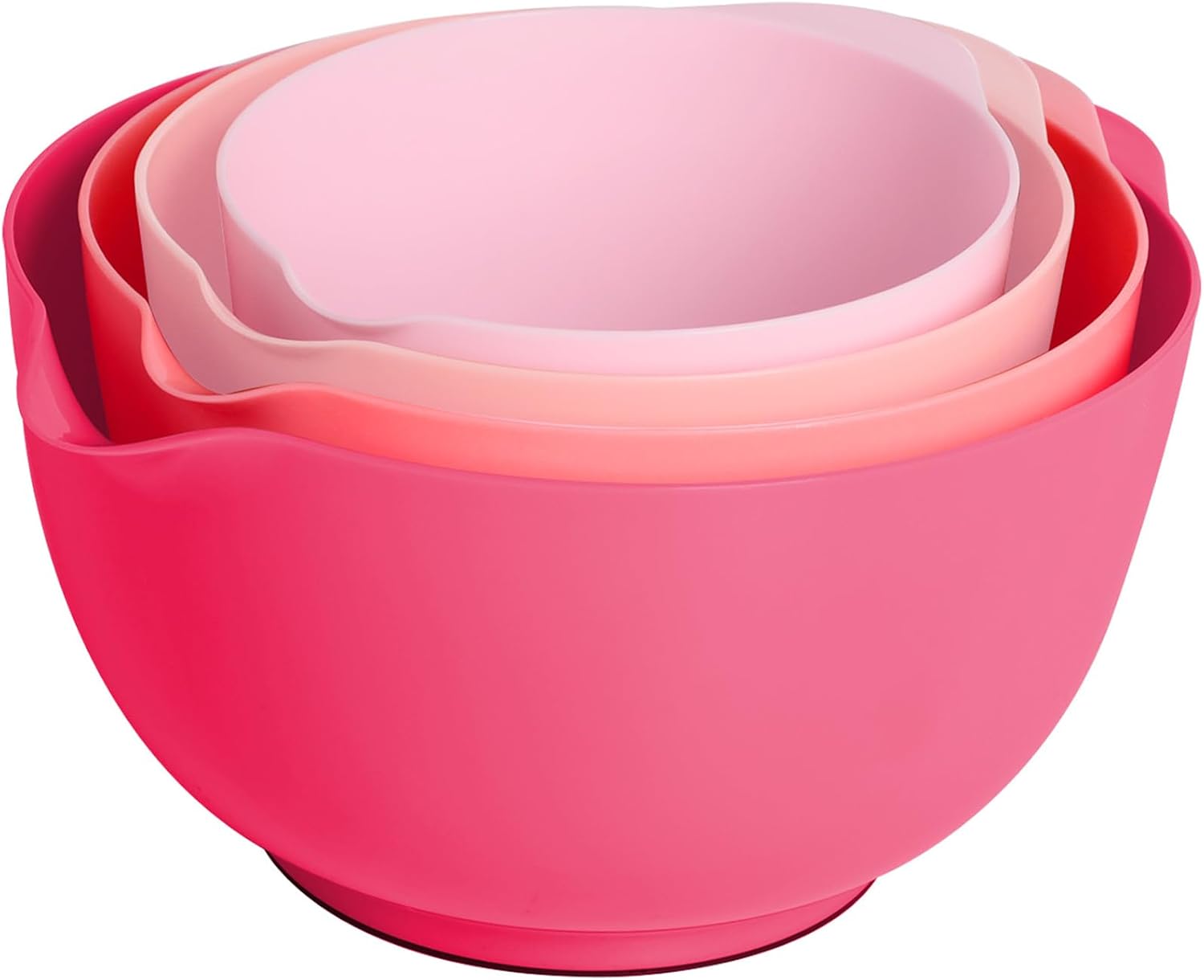 Nesting Plastic Mixing Bowl Set with Pour Spout, Microwave and Dishwasher Safe, BPA Free Non-Slip Base, Set of 4 Size 1.7, 2.5, 3.5 and 4.5Qt, Great for Prepping, Baking, Cooking (Dark Blue)