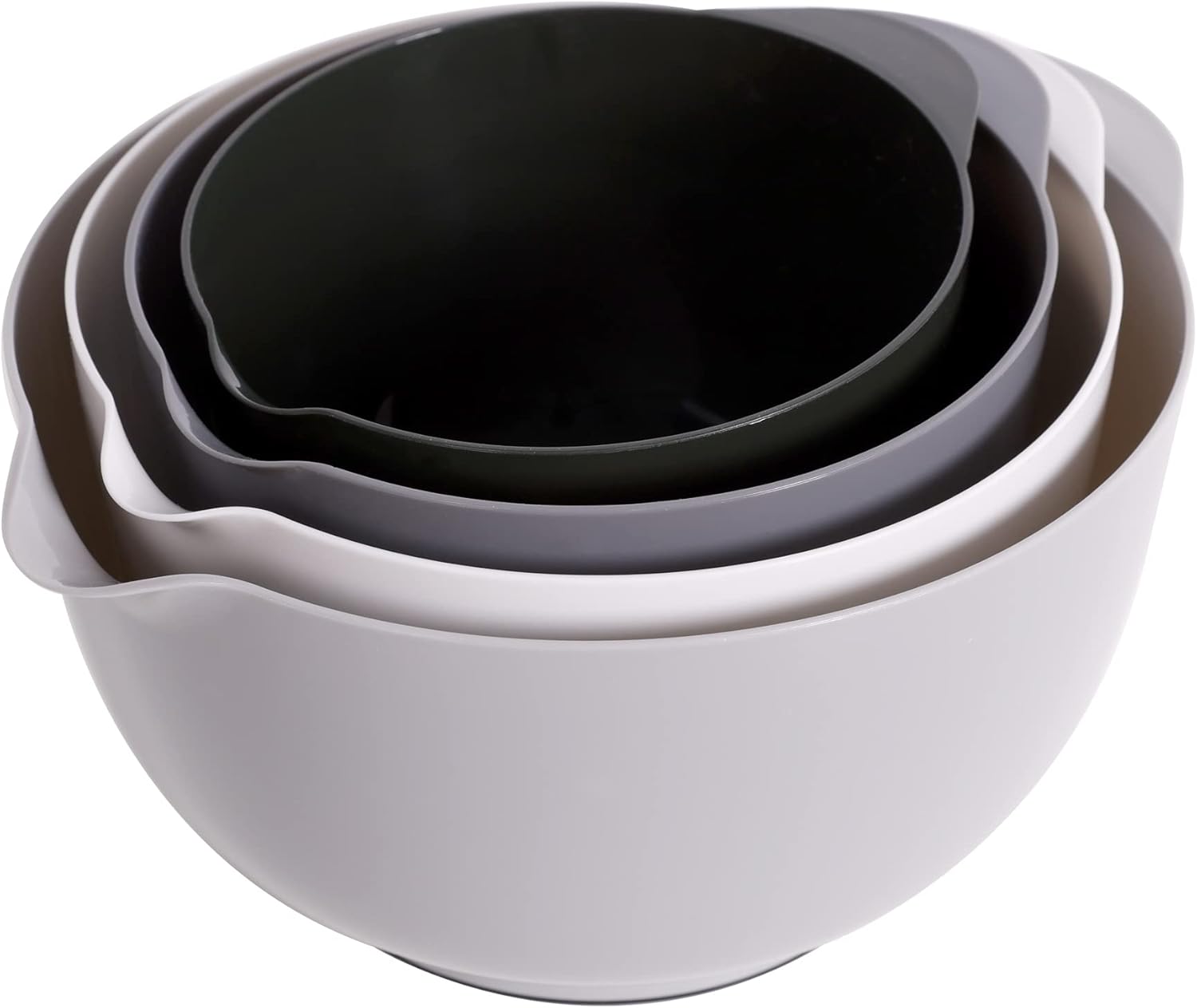 Nesting Plastic Mixing Bowl Set with Pour Spout, Microwave and Dishwasher Safe, BPA Free Non-Slip Base, Set of 4 Size 1.7, 2.5, 3.5 and 4.5Qt, Great for Prepping, Baking, Cooking (Dark Blue)