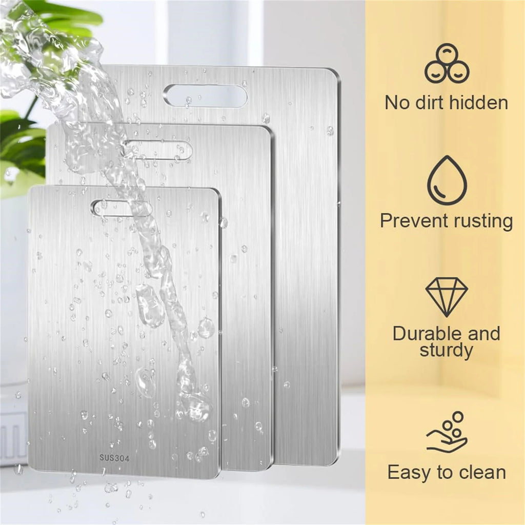 Stainless Steel Cutting Boards for Kitchen,3Pcs SUS304 Cutting Boards for Kitchen,Double-Sided Food Grade Cutting Board,Cutting Meat,Cheese,Vegetable,Fruit