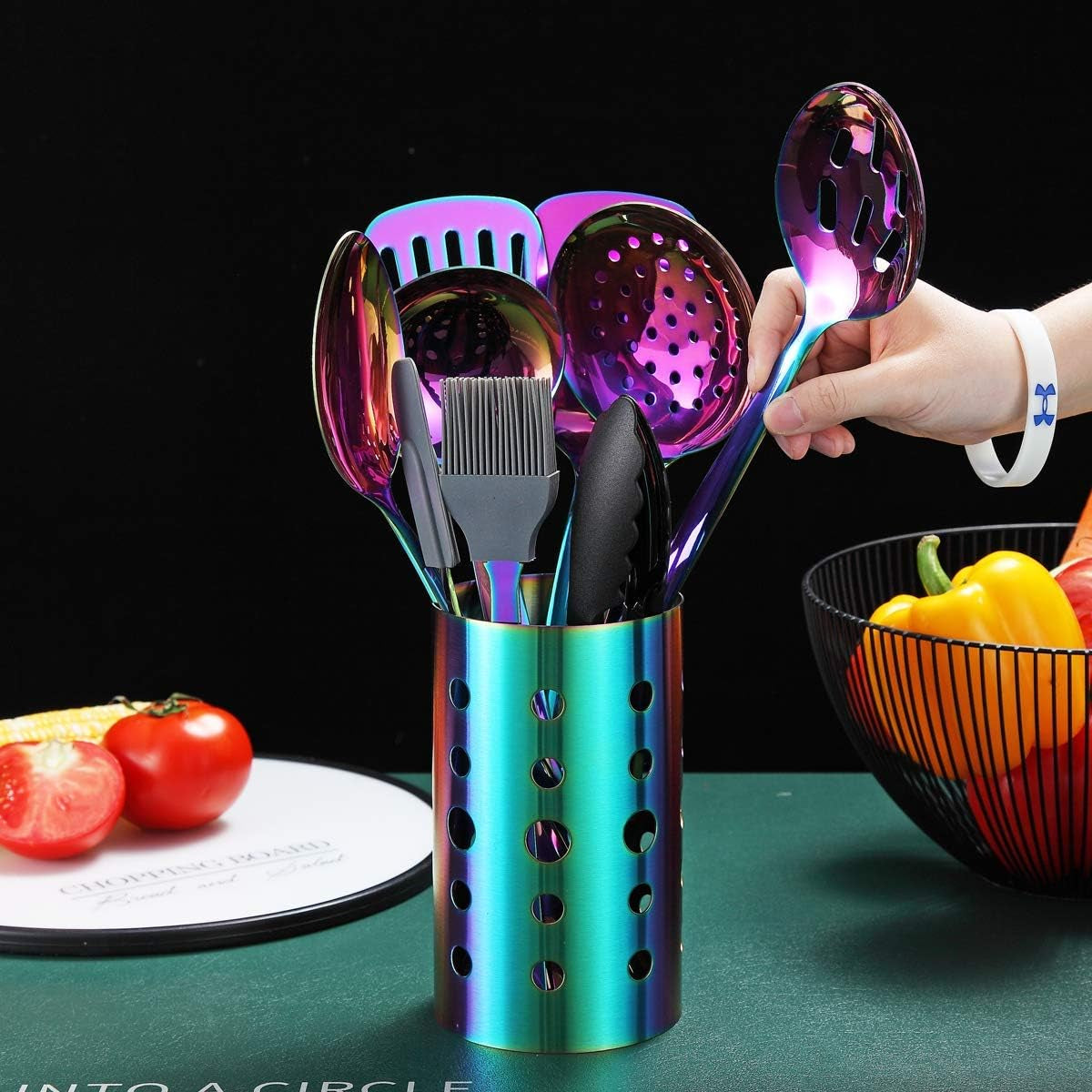 Rainbow Kitchen Utensils Set | 13 Pieces Stainless Steel Cooking Utensils Set with Titanium Rainbow Plating |  Non-Stick Kitchen Tools Set Cookware Dishwasher Safe (13 Packs)