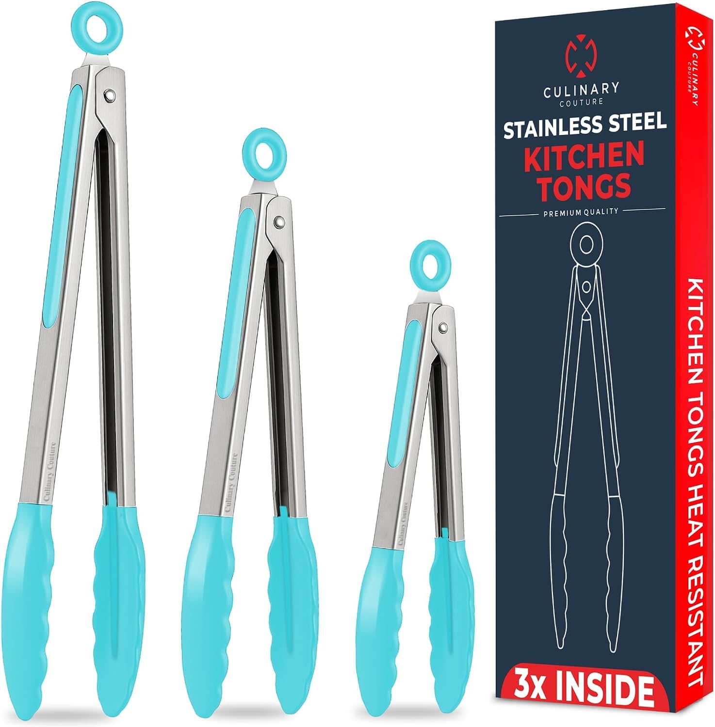 Kitchen Tongs with Silicone Tips Set of 3 Heat Resistant Tongs for Serving Food, 7-Inch, 9-Inch, 12-Inch Locking Silicone Tongs for Cooking, Salad Tong, Grey Kitchen Utensils