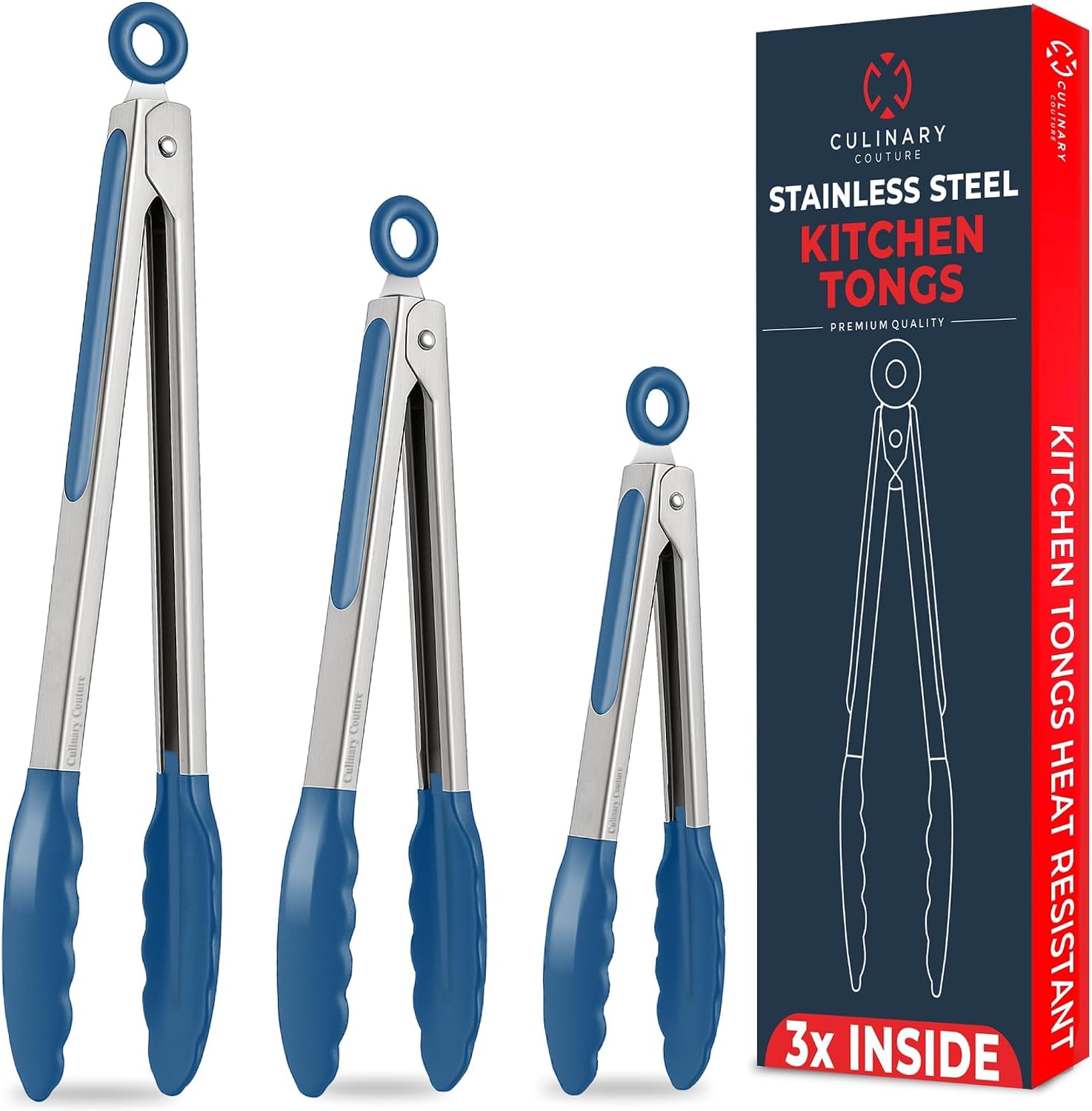 Kitchen Tongs with Silicone Tips Set of 3 Heat Resistant Tongs for Serving Food, 7-Inch, 9-Inch, 12-Inch Locking Silicone Tongs for Cooking, Salad Tong, Grey Kitchen Utensils