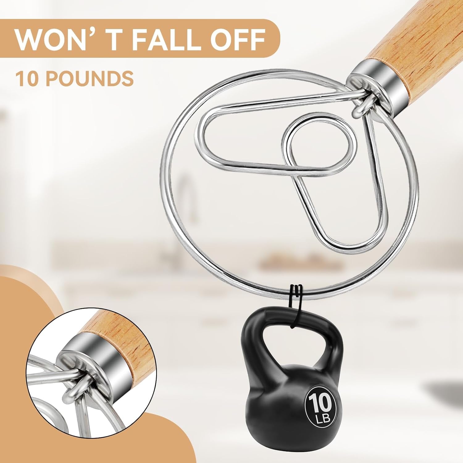 Danish Dough Whisk - Stainless Steel Whisk with Wooden Handle