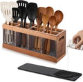 8 Compartments Large Kitchen Utensil Holder | Organizer for Counter | Extra Large Acacia Rustic Wood Utensil Holder for Storage Cooking and Silverware