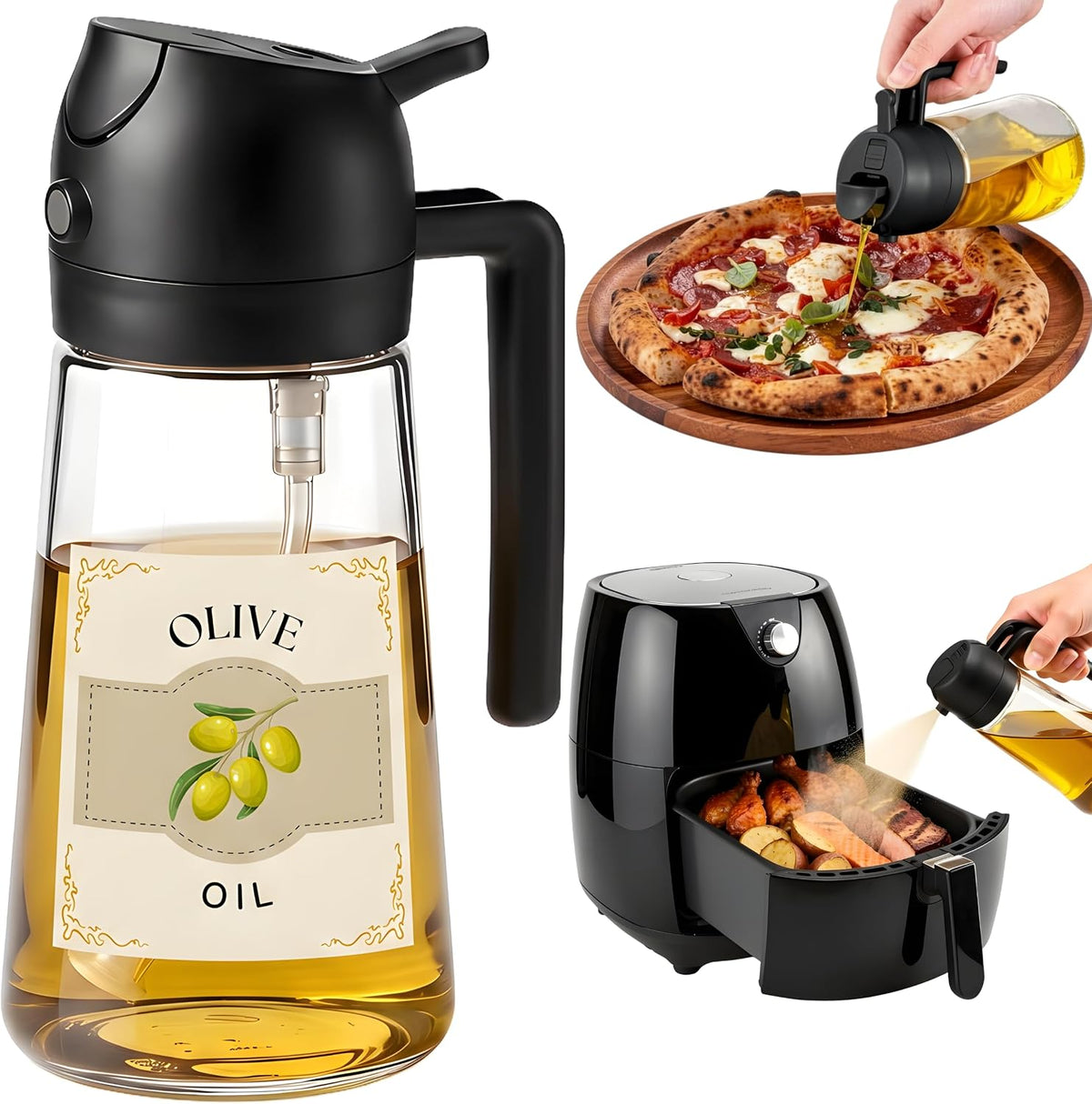 Glass Oil Sprayer & Dispenser (Black Handle)