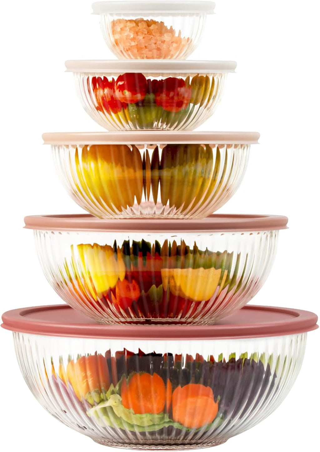 Glass Mixing Bowls with Lids 5 PCS Set | Glass Bowls for Kitchen Service, Baking, Meal Prepping and Salad | BPA Free, Microwave, Dishwasher and Oven Safe
