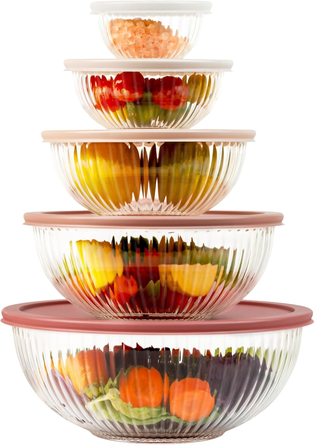 Glass Mixing Bowls with Lids 5 PCS Set | Glass Bowls for Kitchen Service, Baking, Meal Prepping and Salad | BPA Free, Microwave, Dishwasher and Oven Safe
