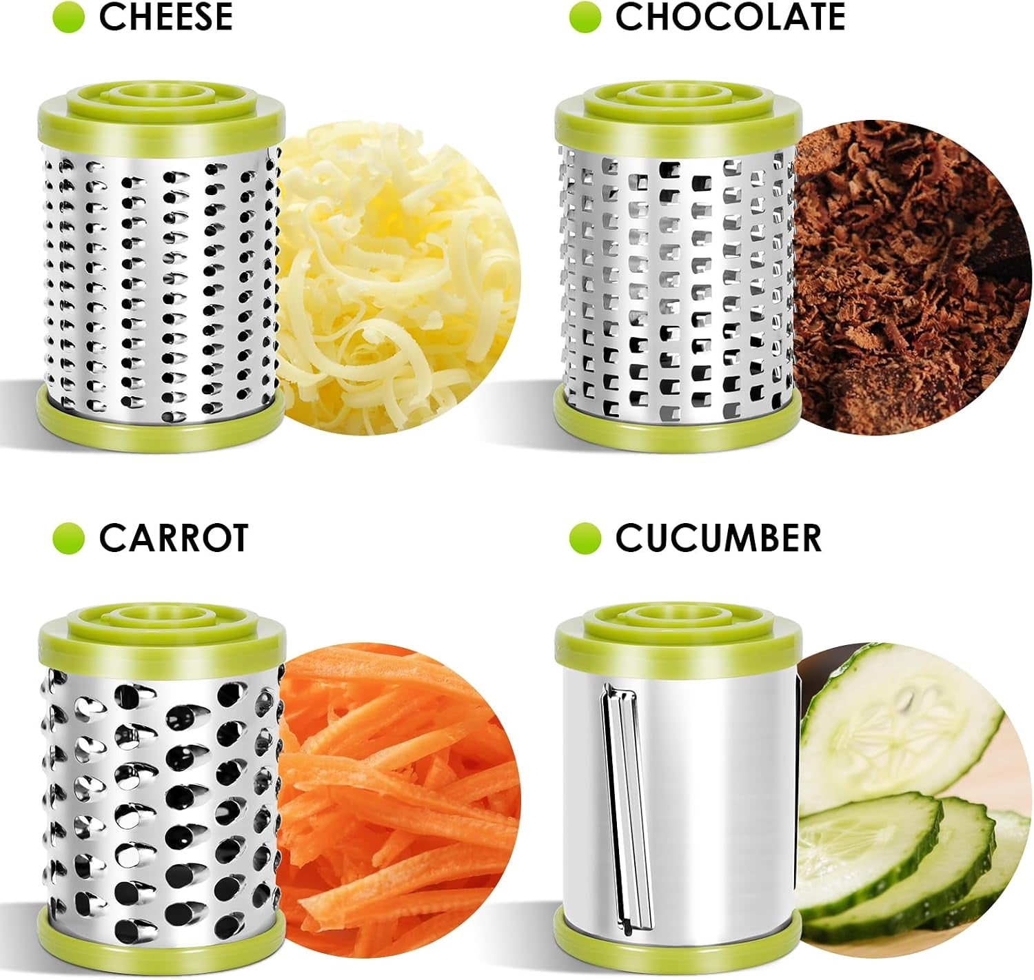 Cheese Grater,Handheld Rotary Cheese Grater with 4 Stainless Steel Drums,Kitchen Graters Hand Crank for Cheese, Vegetables,Nuts,Chocolate
