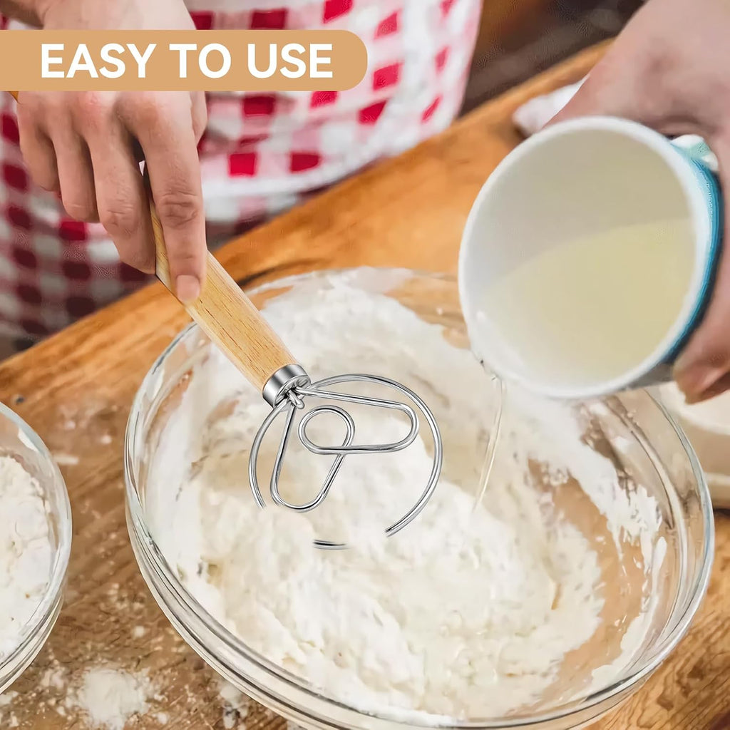 Danish Dough Whisk - Stainless Steel Whisk with Wooden Handle