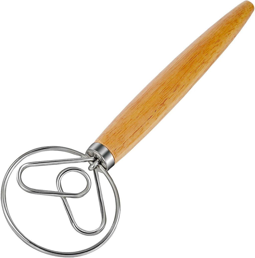 Danish Dough Whisk - Stainless Steel Whisk with Wooden Handle