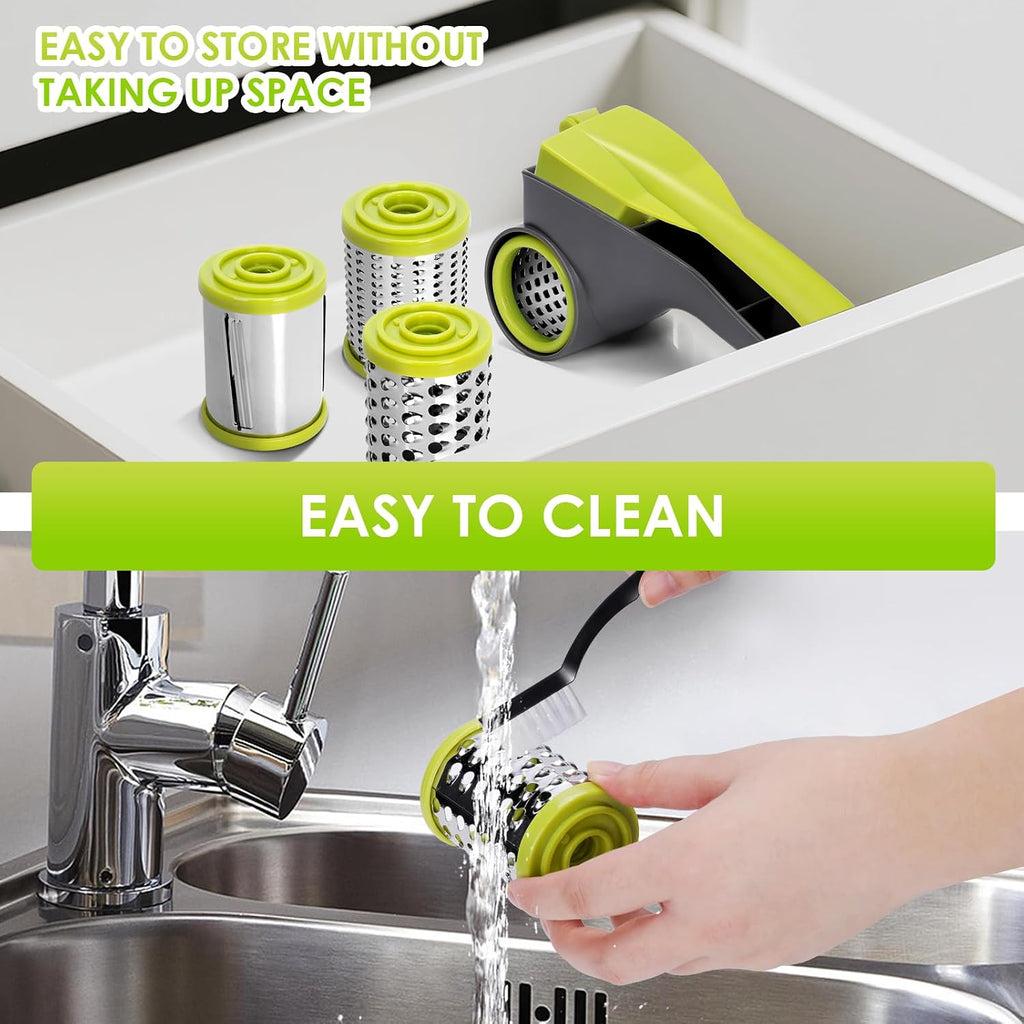 Cheese Grater,Handheld Rotary Cheese Grater with 4 Stainless Steel Drums,Kitchen Graters Hand Crank for Cheese, Vegetables,Nuts,Chocolate