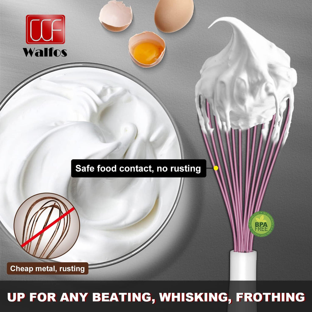 Whisk, Silicone Whisks for Cooking & Baking Non Scratch Rubber Coated Pink Whisk for Non-Stick Wisk, Perfect for Frothing, Blending, Beating and Whisking (3Pack Pink)