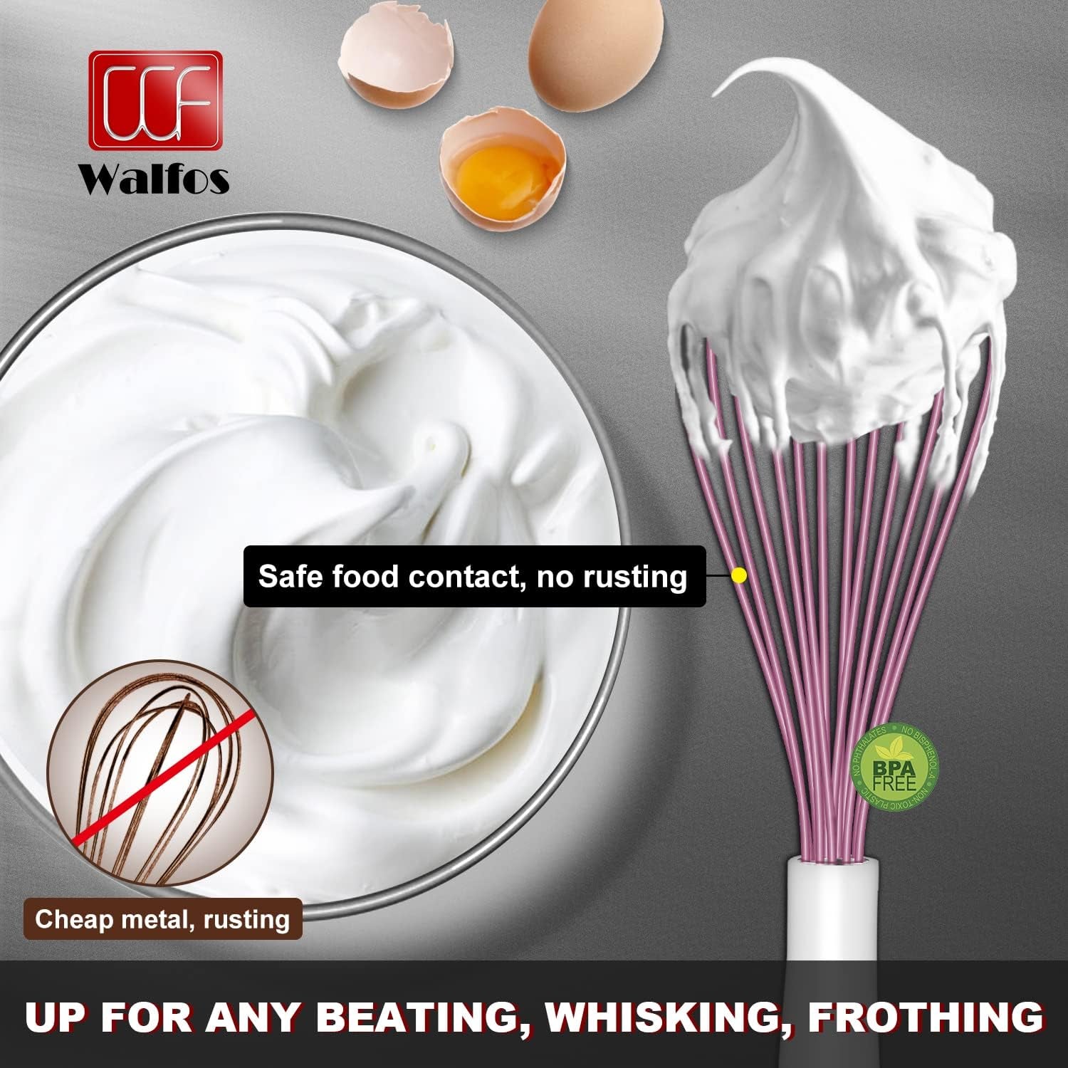 Whisk, Silicone Whisks for Cooking & Baking Non Scratch Rubber Coated Pink Whisk for Non-Stick Wisk, Perfect for Frothing, Blending, Beating and Whisking (3Pack Pink)