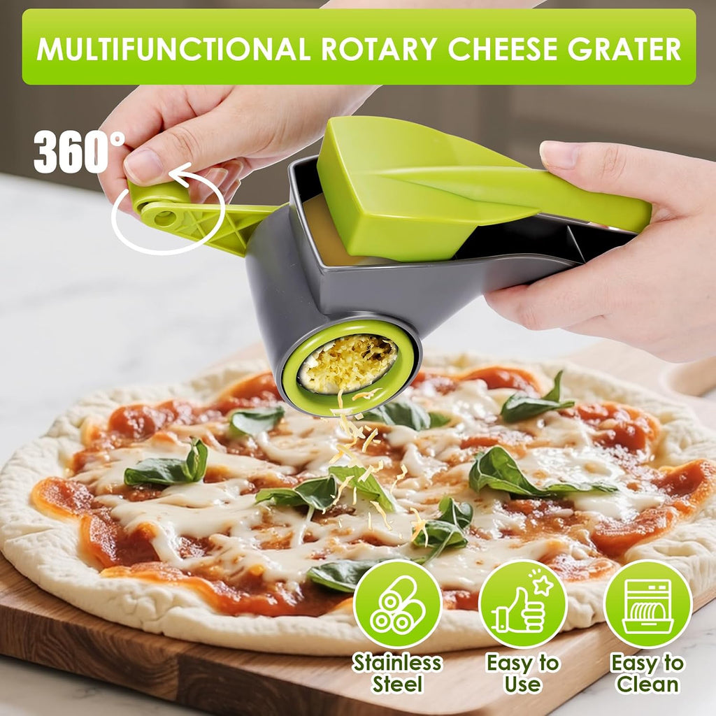 Cheese Grater,Handheld Rotary Cheese Grater with 4 Stainless Steel Drums,Kitchen Graters Hand Crank for Cheese, Vegetables,Nuts,Chocolate