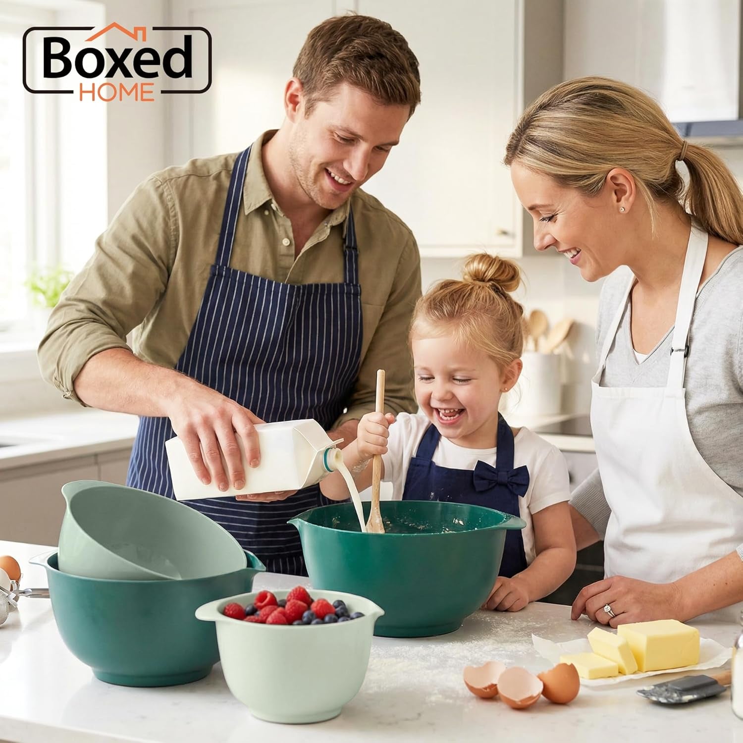 Green Ombre Nesting Plastic Mixing Bowl Set with Pour Spout, Microwave and Dishwasher Safe, BPA Free Non-Slip Base, Set of 4 Size 1.7, 2.5, 3.5 and 4.5Qt, Great for Prepping, Baking, Cooking